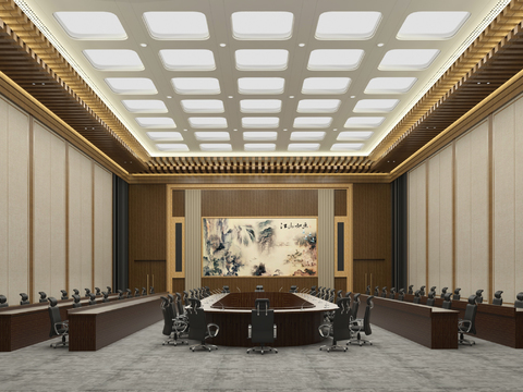  新中式酒店会议室3d模型 