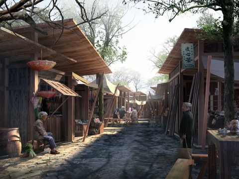  新中式农村商业街步行街psd 