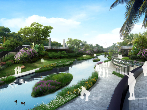  现代庭院公园园林景观psd 