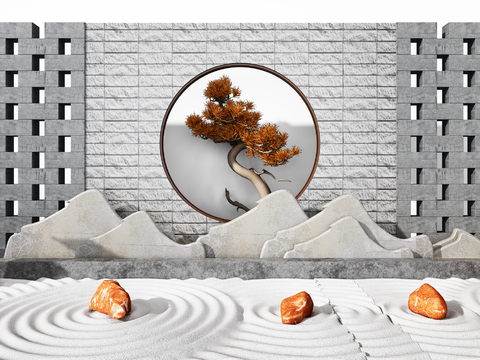  新中式松树假山园艺小品3d模型 