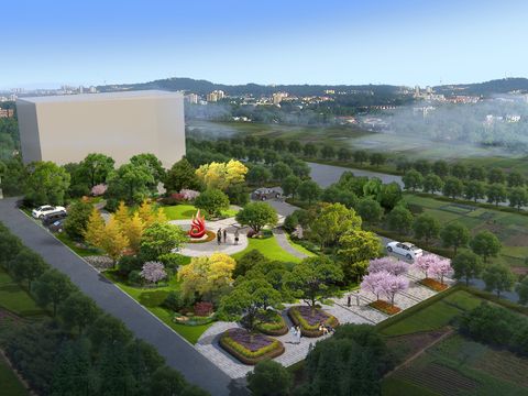  现代公园园林鸟瞰psd 