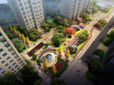  现代小区公园园林鸟瞰psd 