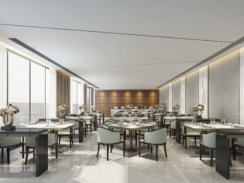  新中式酒店餐厅3d模型 