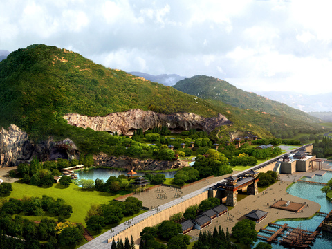  中式码头鸟瞰psd 