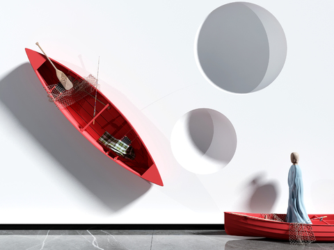  新中式和尚与船园艺小品3d模型 