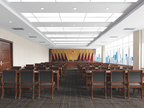  新中式党政机关会议室3d模型 