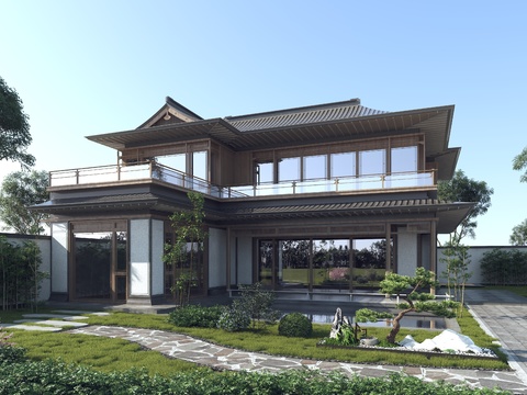  独栋别墅 庭院景观 花园3d模型 