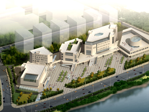  现代办公楼建筑外观psd 