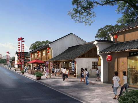  新中式商业街步行街景观psd 