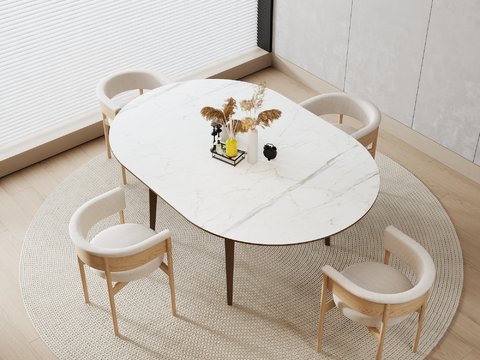 椭圆餐桌椅3d模型