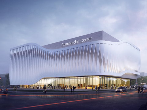  现代商业中心外观夜景psd 