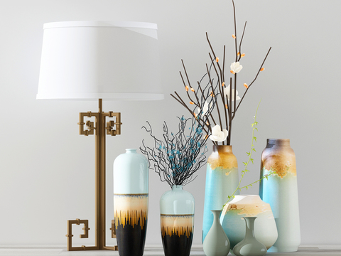  新中式陶瓷花瓶3d模型 