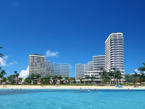  现代海边住宅楼外观psd 