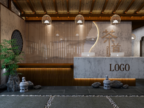  新中式茶馆前台3d模型 