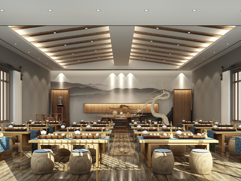  新中式泡茶茶艺教室3D模型 