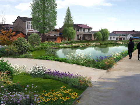  现代农村湿地园林景观psd 