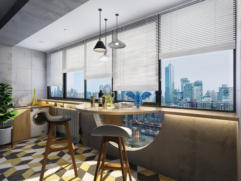  现代阳台休闲区3d模型 