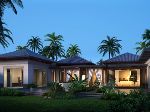  现代别墅景观psd 