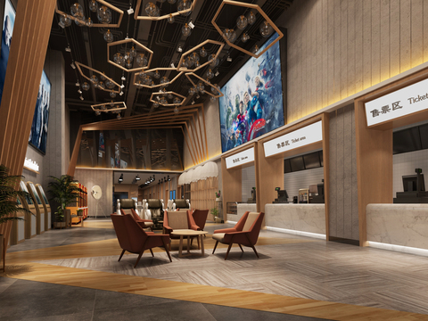  现代电影院大厅电梯间3d模型 