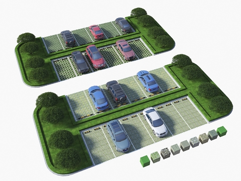  生态停车场 户外停车场3d模型 