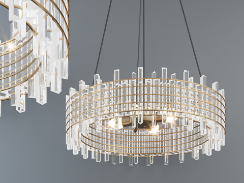  现代家居3d模型下载 奢华金色金属水晶吊灯 室内装饰艺术灯具 