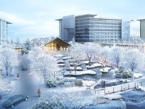  现代雪景道路桥梁psd 