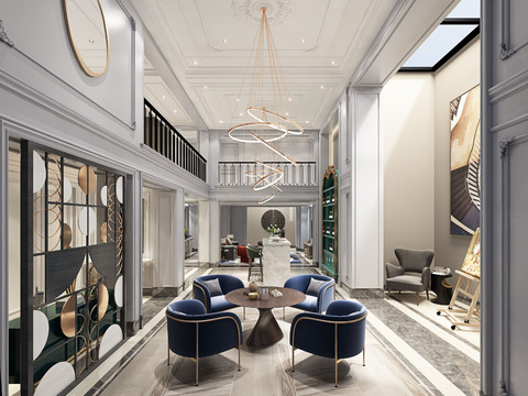  简美复式客厅餐厅3d模型 