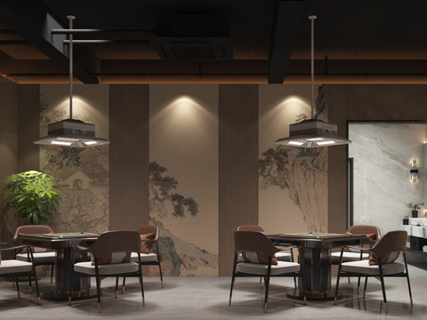  新中式棋牌室 麻将室3d模型 