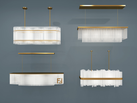  现代奢华水晶吊灯3d模型下载 金属玻璃组合灯具 室内照明装饰设计 