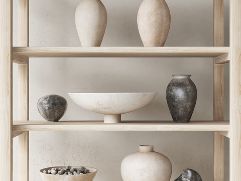  侘寂风陶瓷器皿3d模型 