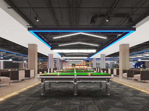  台球室 台球厅3d模型 