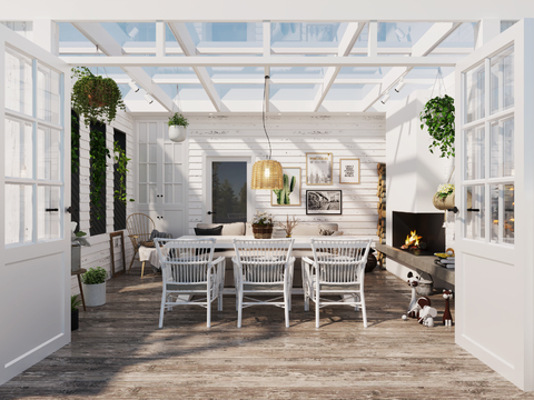  北欧露天阳台花园3d模型 