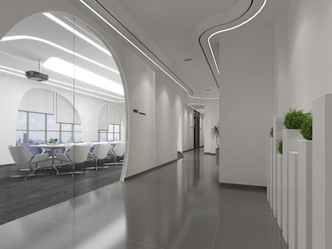  现代办公室过道3d模型 