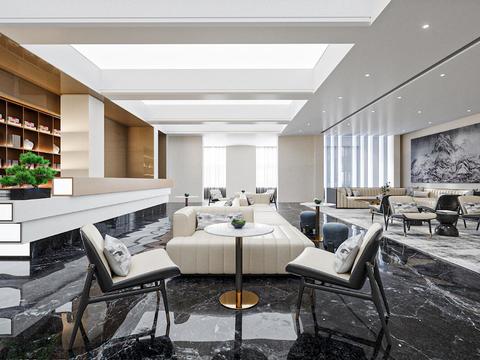  新中式会所接待大厅3d模型 