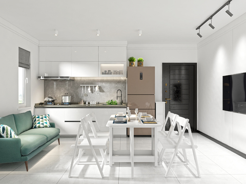  现代公寓简约客厅餐厅3d模型 