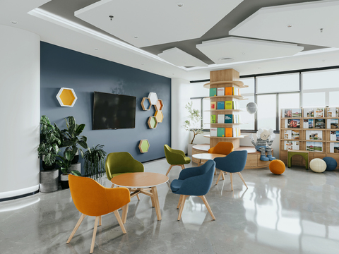  现代儿童培训机构接待厅3d模型 