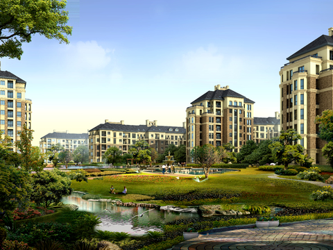  现代小区建筑外观psd 