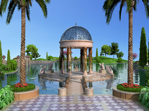  欧式园林水景3d模型 