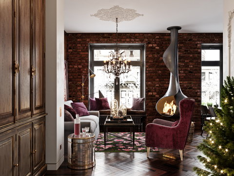  北欧写实公寓客厅餐厅厨房3d模型 