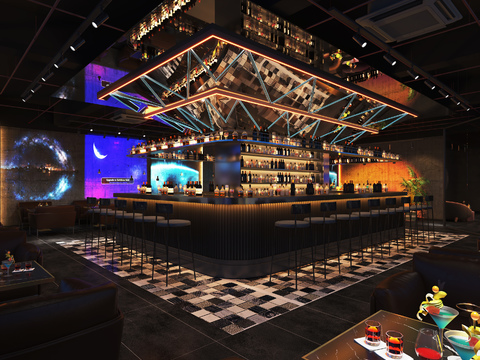  现代酒吧3d模型 