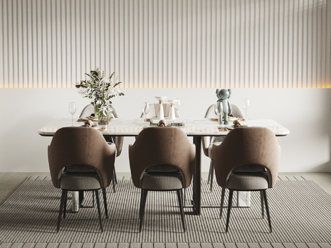 条形餐桌椅3d模型