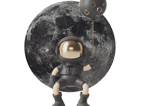  卡通宇航员月球壁灯3d模型下载 创意儿童房装饰灯 现代太空主题床头灯 