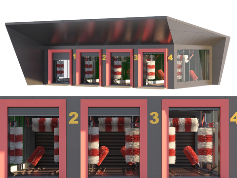  现代汽修自动洗车店3d模型 