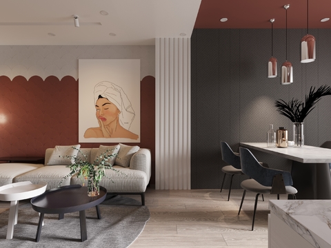  现代公寓客厅餐厅3d模型 