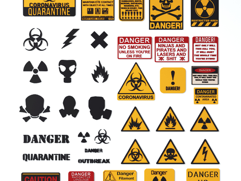  现代危险警告牌标识牌3d模型 