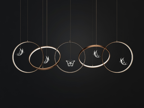  现代蝴蝶金属吊灯3d模型下载  圆环艺术装饰灯 黑金优雅室内设计元素 