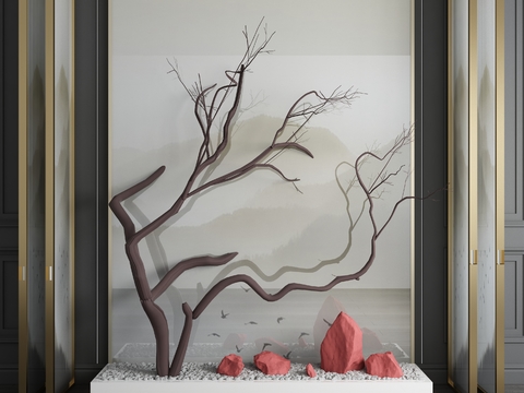  新中式干枝假山园艺小品3d模型 