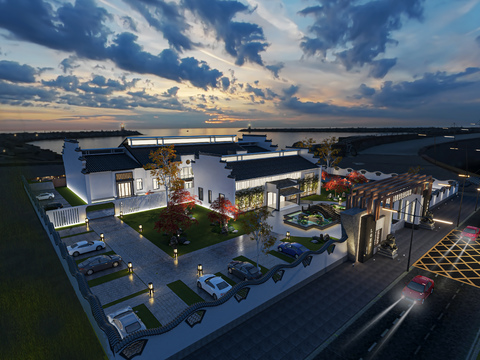  新中式会所外立面景观3d模型 