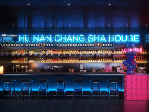  现代酒吧前台3d模型 