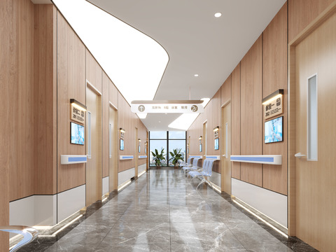  现代医院走廊3d模型 